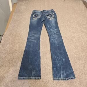Ariya Jeans Women's Size 7/8 Flare Low Rise Embroidered Pocket Stretch Denim